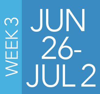 Graphic for Week 3: Jun 26–Jul 2, with 'WEEK 3' shown vertically on a light blue strip on the left.